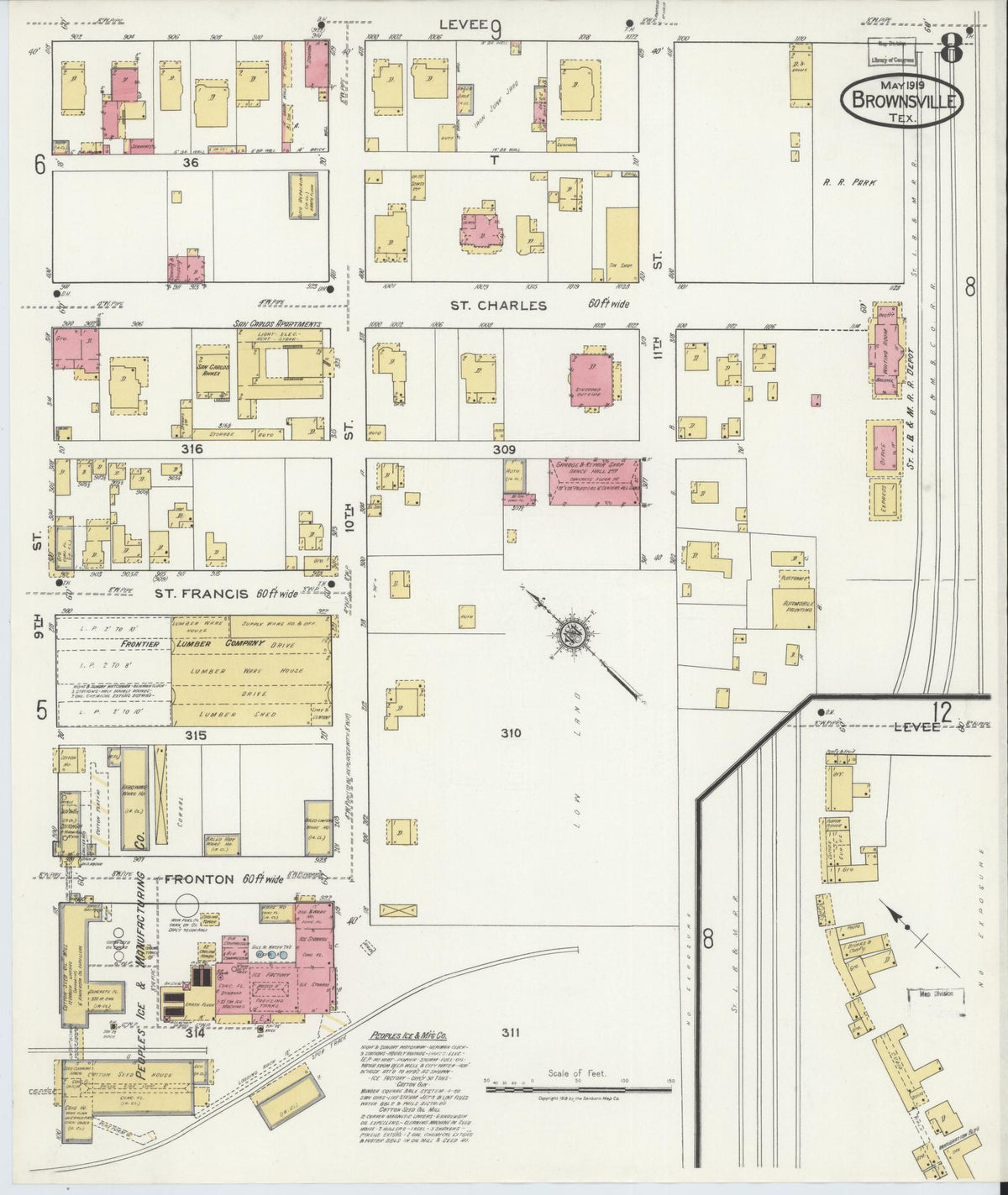 Sanborn Fire Insurance Map from Brownsville, Cameron County, Texas (1919), Sheet #0008 - Complete Map Set gallery image, historic Sanborn map, vintage wall art, Texas Texas