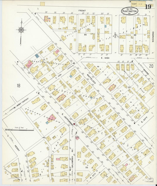 Sanborn Fire Insurance Map from Huntington, Huntington County, Indiana (1912), Sheet #0019 - Historic Sanborn Fire Insurance Map Print, vintage old map wall art, antique decor, genealogy gift, Indiana Indiana map