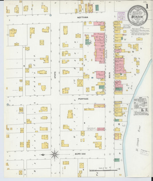 Sanborn Fire Insurance Map from Mendon, Saint Joseph County, Michigan (1904), Sheet #0001 - Complete Map Set gallery image, historic Sanborn map, vintage wall art, Michigan Michigan