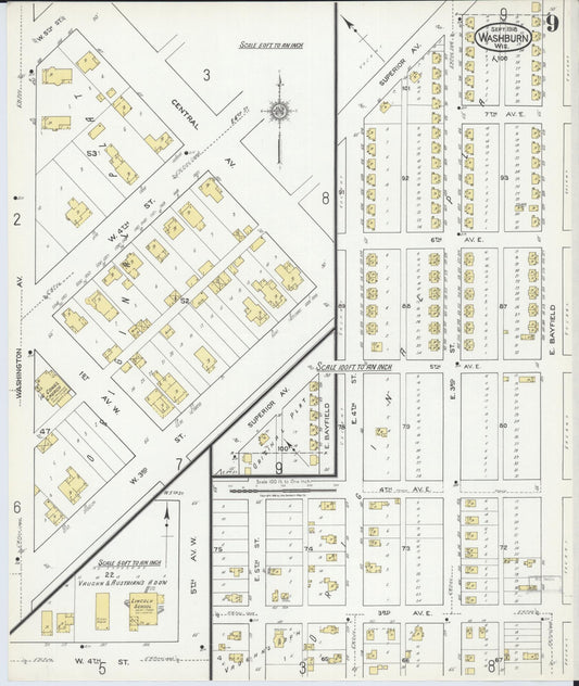 Sanborn Fire Insurance Map from Washburn, Bayfield County, Wisconsin (1918), Sheet #0009 - Historic Sanborn Fire Insurance Map Print, vintage old map wall art, antique decor, genealogy gift, Wisconsin Wisconsin map