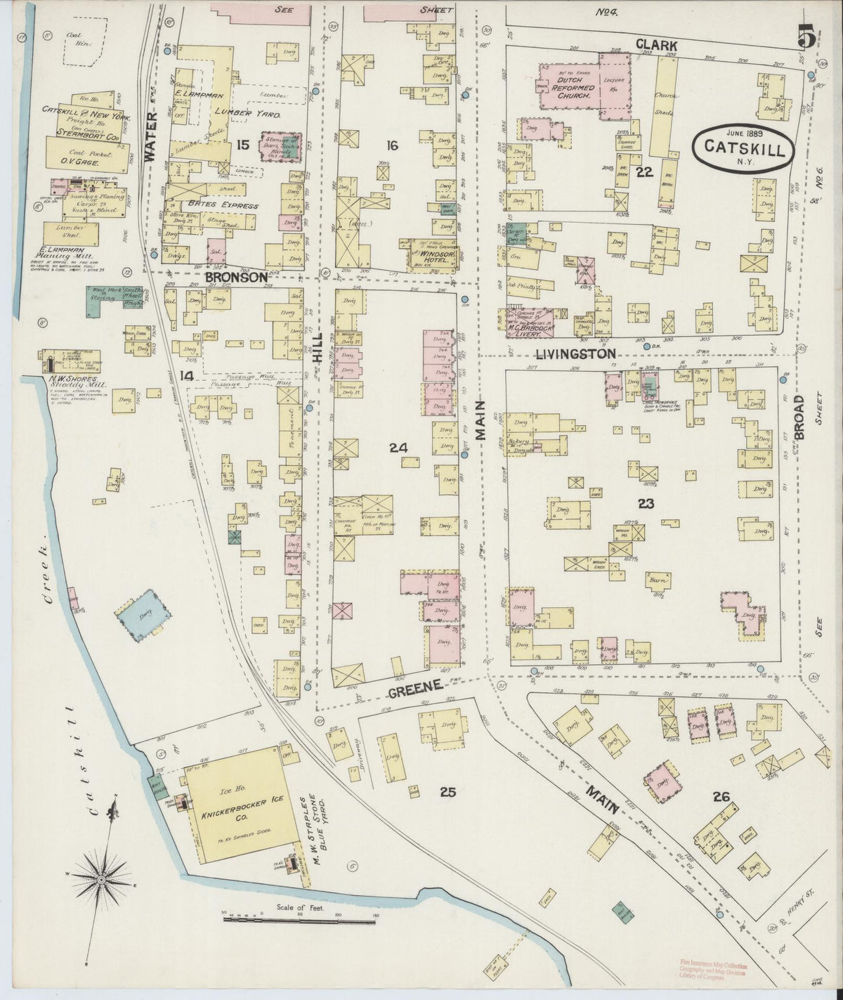 Sanborn Fire Insurance Map from Catskill, Greene County, New York (1889), Sheet #0005 - Historic Sanborn Fire Insurance Map Print, vintage old map wall art, antique decor, genealogy gift, New York New York map