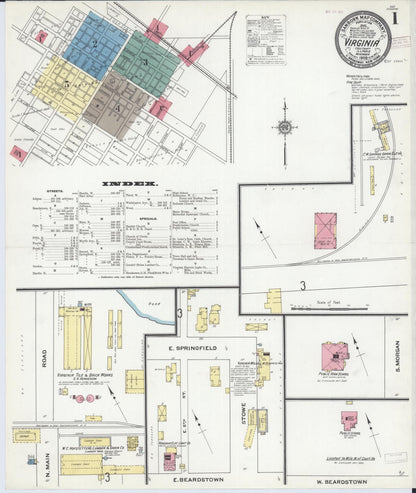 Sanborn Fire Insurance Map from Virginia, Cass County, Illinois (1909), Sheet #0001 - Complete Map Set gallery image, historic Sanborn map, vintage wall art, Virginia Virginia