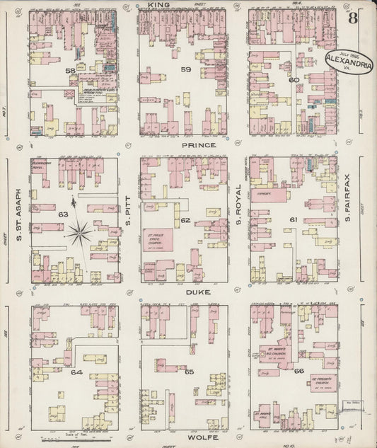 Sanborn Fire Insurance Map from Alexandria, Independent Cities, Virginia (1885), Sheet #0008 - Historic Sanborn Fire Insurance Map Print, vintage old map wall art, antique decor, genealogy gift, Virginia Virginia map