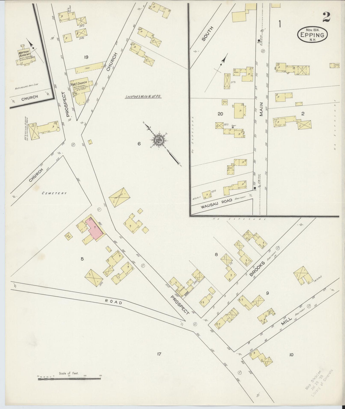 Sanborn Fire Insurance Map from Epping, Rockingham County, New Hampshire (1914), Sheet #0002 - Historic Sanborn Fire Insurance Map Print, vintage old map wall art, antique decor, genealogy gift, New Hampshire New Hampshire map