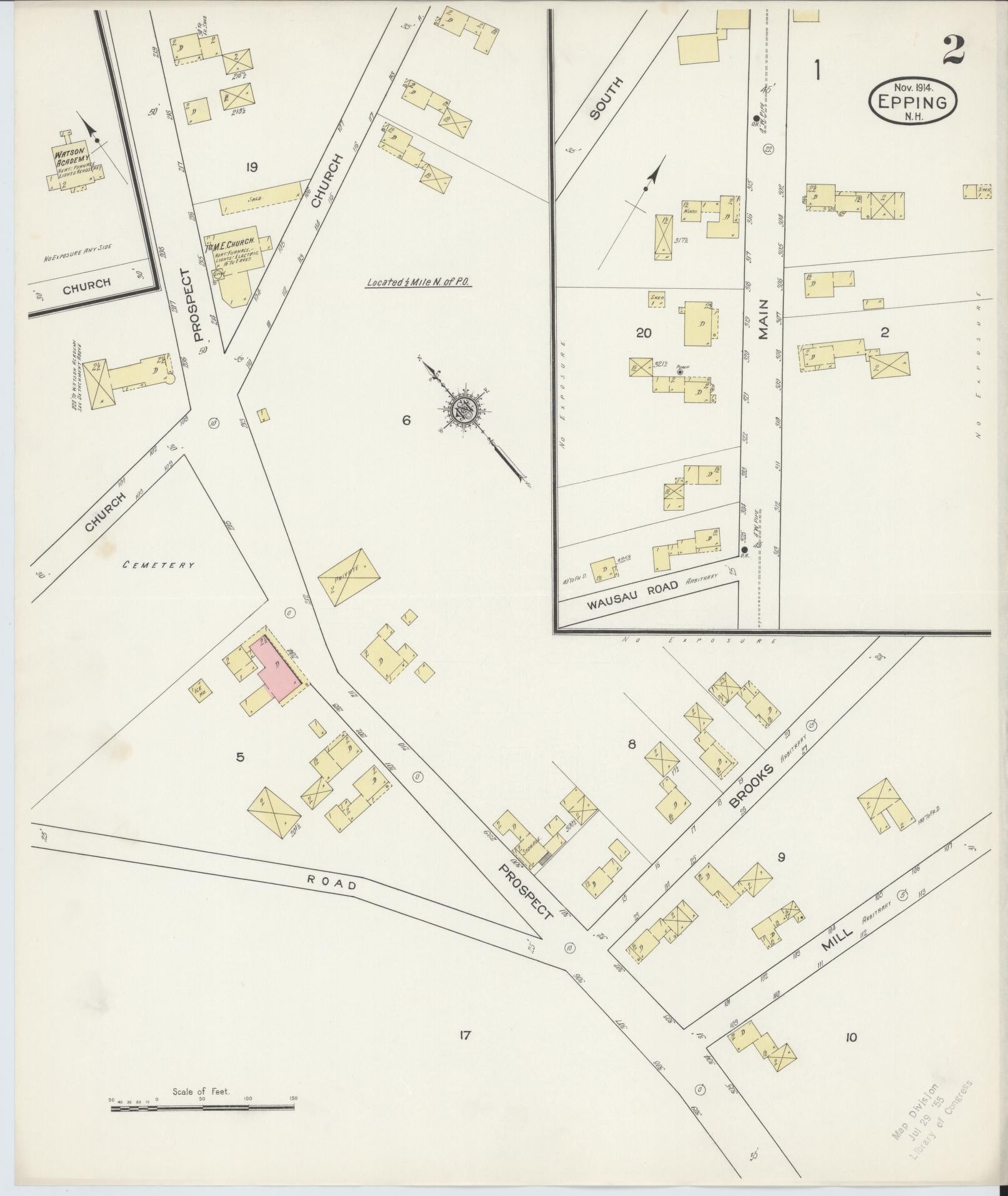 Sanborn Fire Insurance Map from Epping, Rockingham County, New Hampshire (1914), Sheet #0002 - Historic Sanborn Fire Insurance Map Print, vintage old map wall art, antique decor, genealogy gift, New Hampshire New Hampshire map