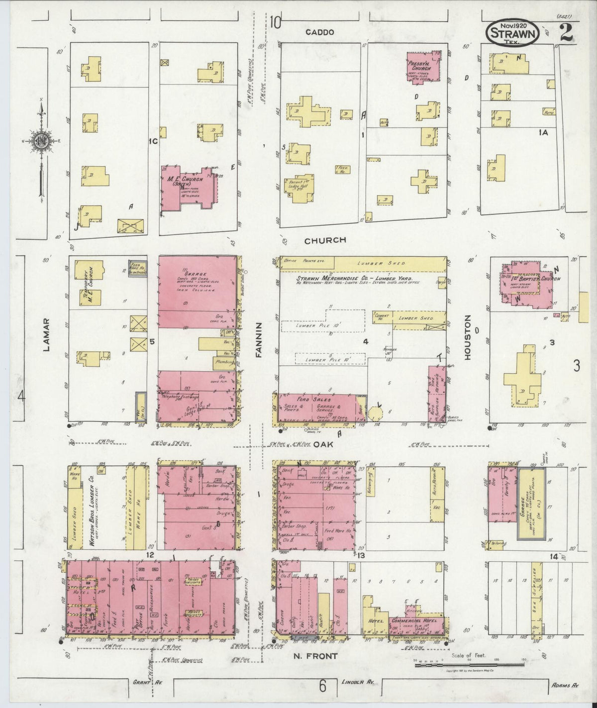 Sanborn Fire Insurance Map from Strawn, Palo Pinto County, Texas (1920), Sheet #0002 - Complete Map Set gallery image, historic Sanborn map, vintage wall art, Texas Texas