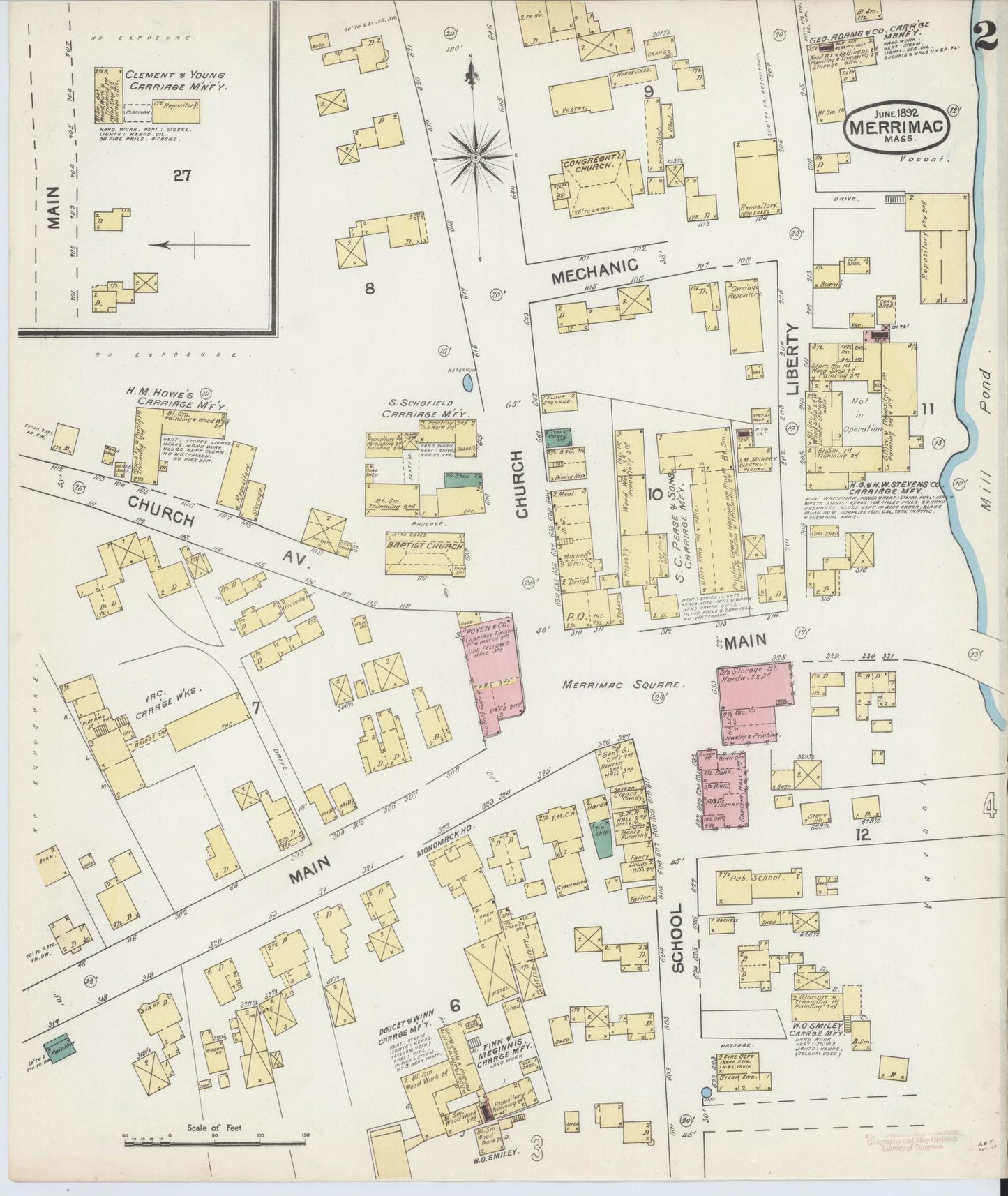 Sanborn Fire Insurance Map from Merrimac, Essex County, Massachusetts (1892), Sheet #0002 - Complete Map Set gallery image, historic Sanborn map, vintage wall art, Massachusetts Massachusetts