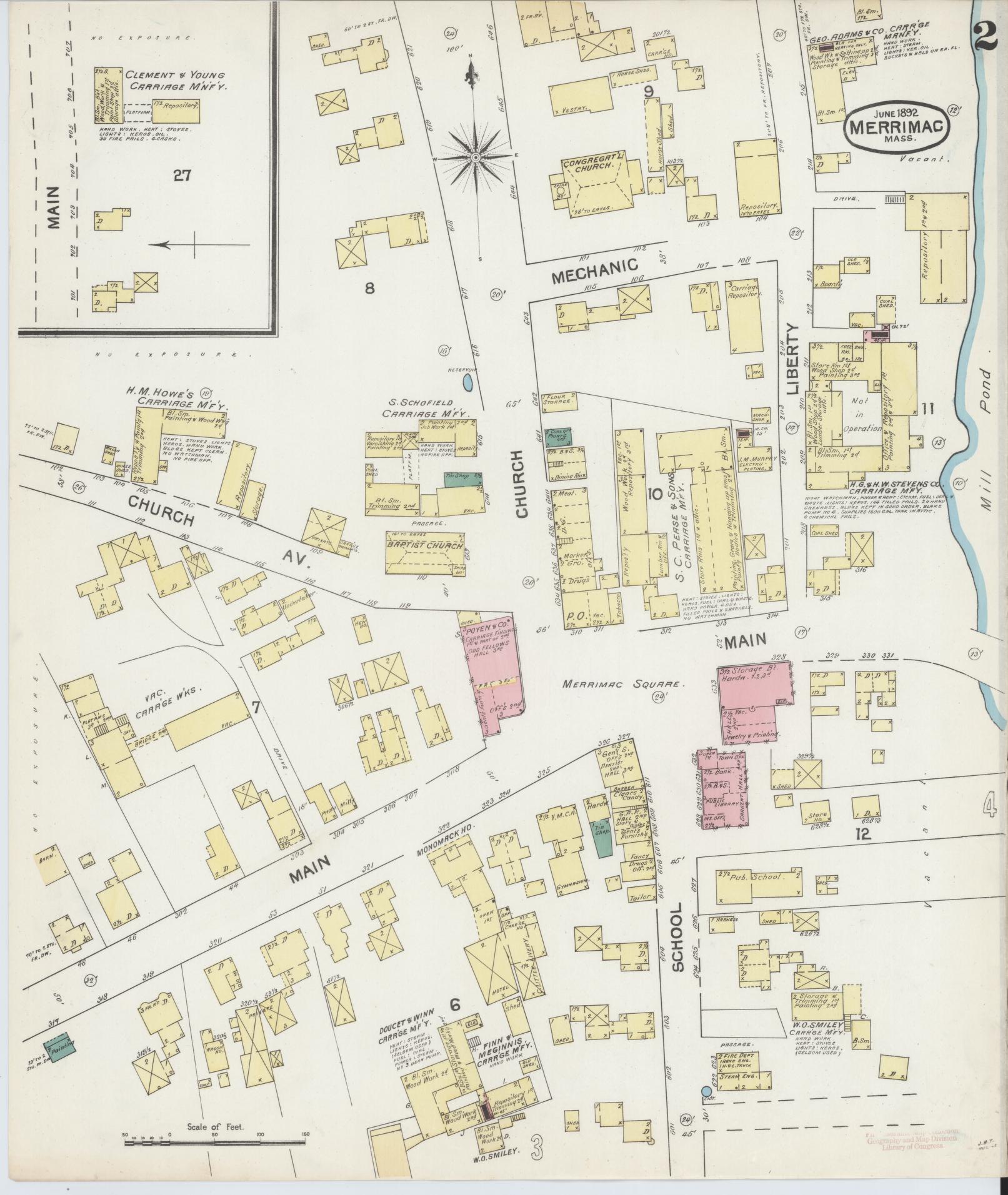 Sanborn Fire Insurance Map from Merrimac, Essex County, Massachusetts (1892), Sheet #0002 - Complete Map Set gallery image, historic Sanborn map, vintage wall art, Massachusetts Massachusetts
