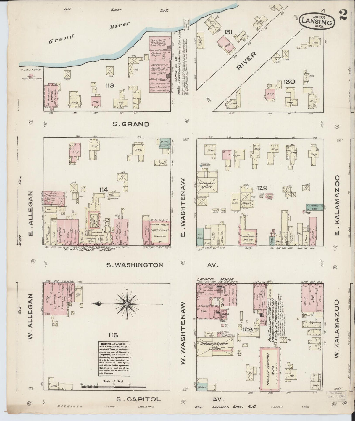 Sanborn Fire Insurance Map from Lansing, Ingham County, Michigan (1885), Sheet #0002 - Historic Sanborn Fire Insurance Map Print, vintage old map wall art, antique decor, genealogy gift, Michigan Michigan map