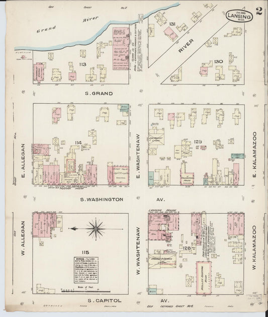 Sanborn Fire Insurance Map from Lansing, Ingham County, Michigan (1885), Sheet #0002 - Historic Sanborn Fire Insurance Map Print, vintage old map wall art, antique decor, genealogy gift, Michigan Michigan map