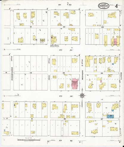 Sanborn Fire Insurance Map from Oswego, Labette County, Kansas (1918), Sheet #0004 - Complete Map Set gallery image, historic Sanborn map, vintage wall art, Kansas Kansas