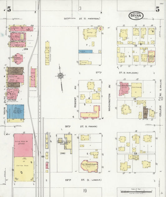 Sanborn Fire Insurance Map from Bryan, Brazos County, Texas (1925), Sheet #0005 - Historic Sanborn Fire Insurance Map Print, vintage old map wall art, antique decor, genealogy gift, Texas Texas map