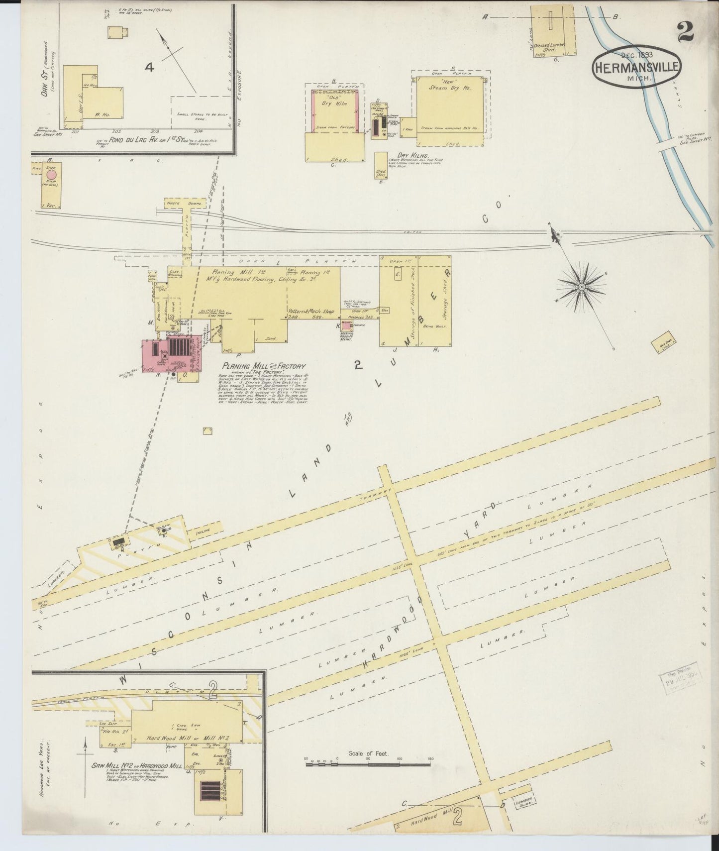 Sanborn Fire Insurance Map from Hermansville, Menominee County, Michigan (1893), Sheet #0002 - Complete Map Set gallery image, historic Sanborn map, vintage wall art, Michigan Michigan