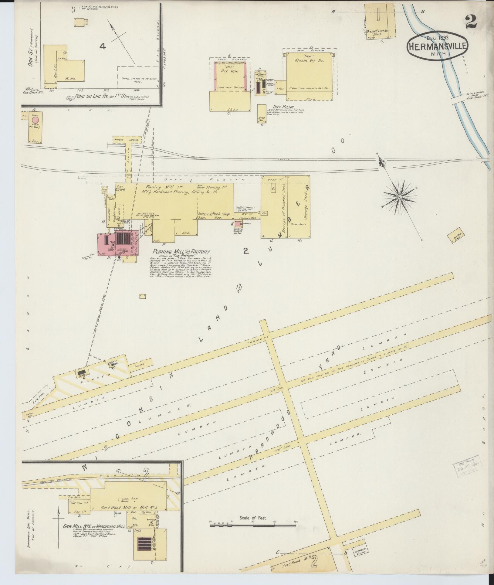 Sanborn Fire Insurance Map from Hermansville, Menominee County, Michigan (1893), Sheet #0002 - Complete Map Set gallery image, historic Sanborn map, vintage wall art, Michigan Michigan