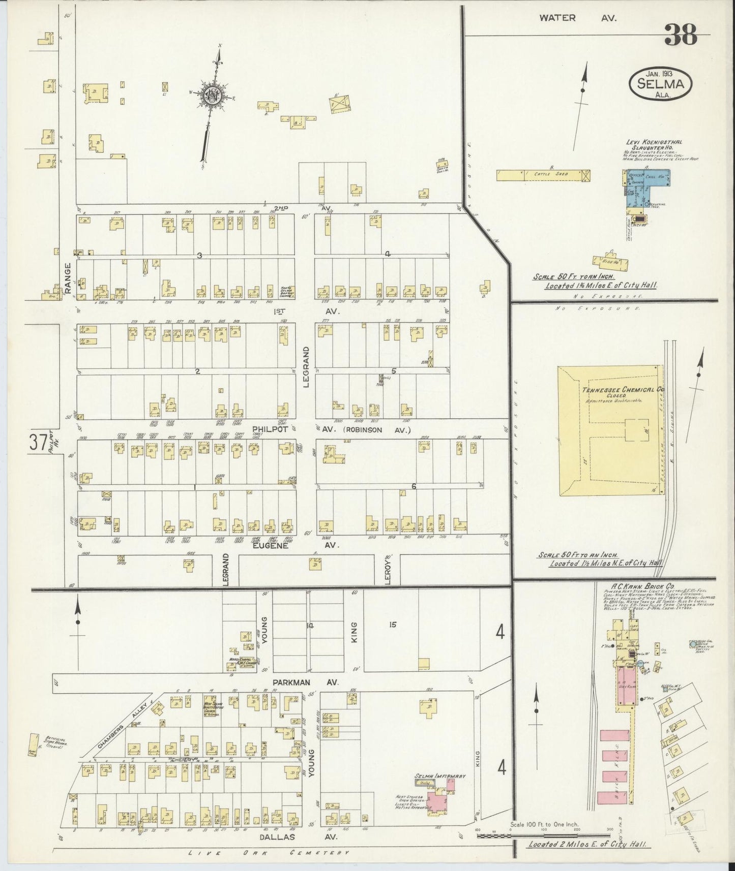 Sanborn Fire Insurance Map from Selma, Dallas County, Alabama (1913), Sheet #0038 - Complete Map Set gallery image, historic Sanborn map, vintage wall art, Alabama Alabama