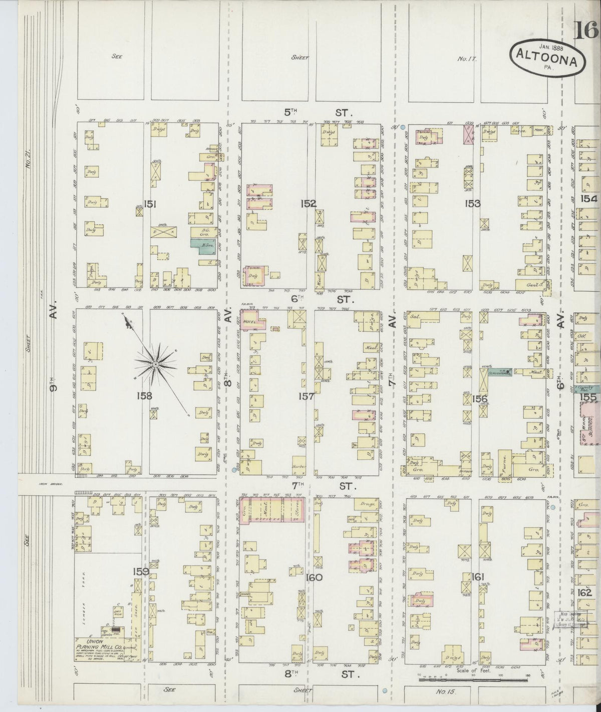 Sanborn Fire Insurance Map from Altoona, Blair County, Pennsylvania (1888), Sheet #0016 - Complete Map Set gallery image, historic Sanborn map, vintage wall art, Pennsylvania Pennsylvania