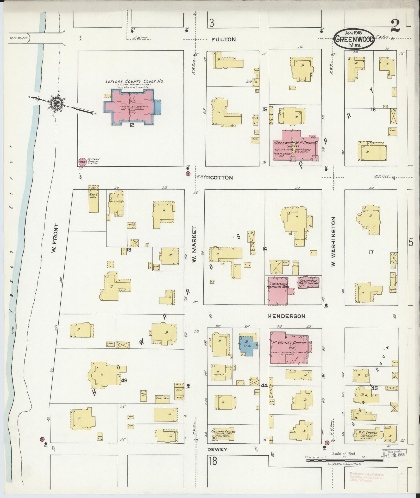 Sanborn Fire Insurance Map from Greenwood, Leflore County, Mississippi (1918), Sheet #0002 - Complete Map Set gallery image, historic Sanborn map, vintage wall art, Mississippi Mississippi