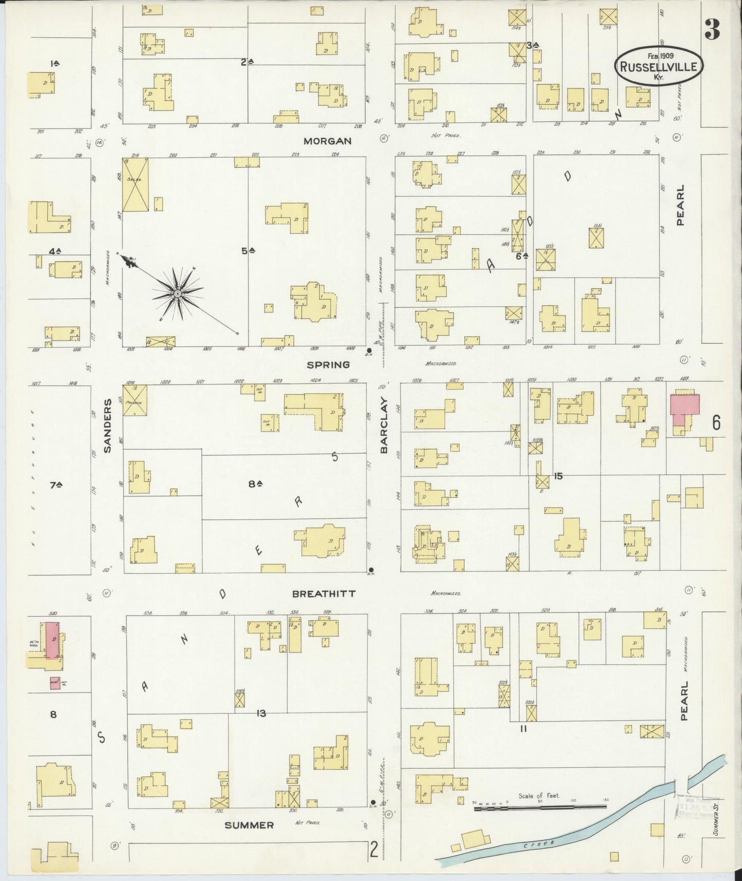 Sanborn Fire Insurance Map from Russellville, Logan County, Kentucky (1909), Sheet #0003 - Complete Map Set gallery image, historic Sanborn map, vintage wall art, Kentucky Kentucky