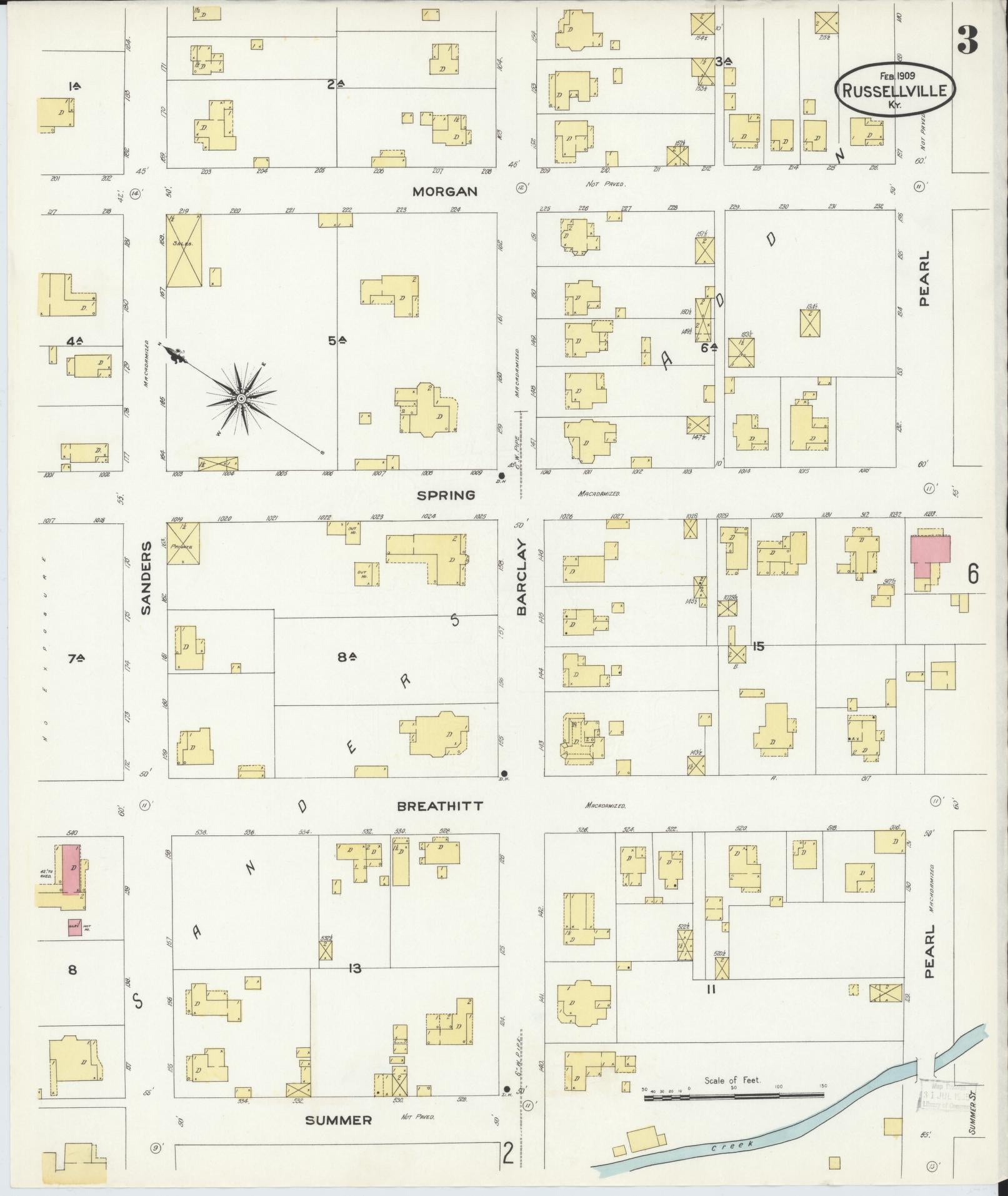 Sanborn Fire Insurance Map from Russellville, Logan County, Kentucky (1909), Sheet #0003 - Complete Map Set gallery image, historic Sanborn map, vintage wall art, Kentucky Kentucky
