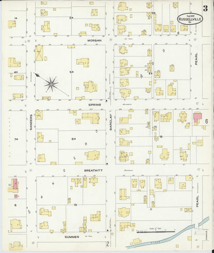 Sanborn Fire Insurance Map from Russellville, Logan County, Kentucky (1909), Sheet #0003 - Complete Map Set gallery image, historic Sanborn map, vintage wall art, Kentucky Kentucky