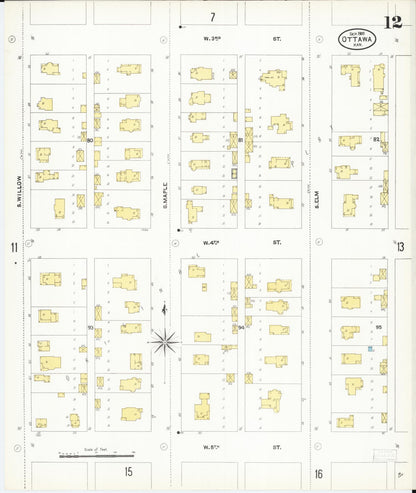Sanborn Fire Insurance Map from Ottawa, Franklin County, Kansas (1905), Sheet #0012 - Complete Map Set gallery image, historic Sanborn map, vintage wall art, Kansas Kansas