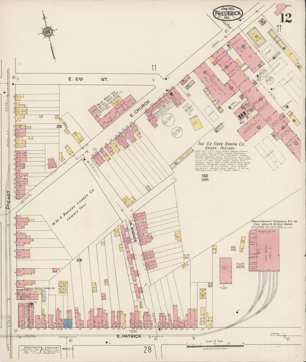 Sanborn Fire Insurance Map from Frederick, Frederick County, Maryland (1922), Sheet #0012 - Historic Sanborn Fire Insurance Map Print, vintage old map wall art, antique decor, genealogy gift, Maryland Maryland map