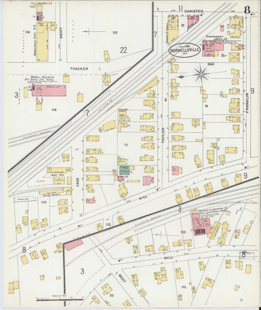 Sanborn Fire Insurance Map from Hornell, Steuben County, New York (1898), Sheet #0008 - Historic Sanborn Fire Insurance Map Print, vintage old map wall art, antique decor, genealogy gift, New York New York map