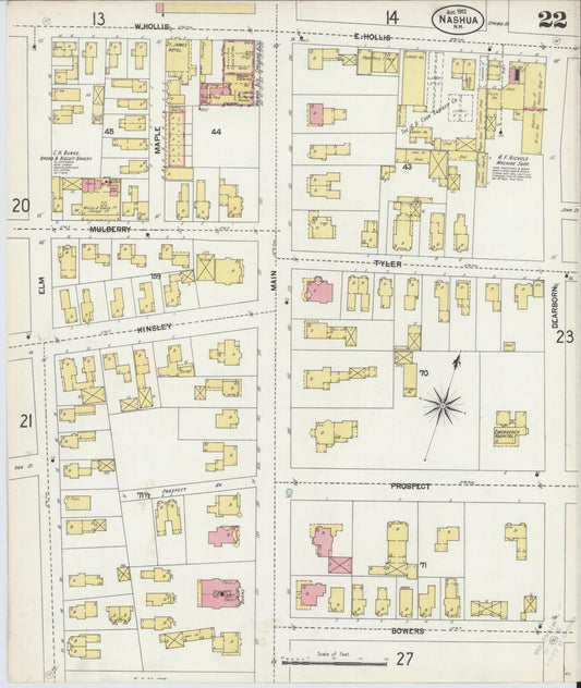 Sanborn Fire Insurance Map from Nashua, Hillsborough County, New Hampshire (1902), Sheet #0022 - Historic Sanborn Fire Insurance Map Print, vintage old map wall art, antique decor, genealogy gift, New Hampshire New Hampshire map