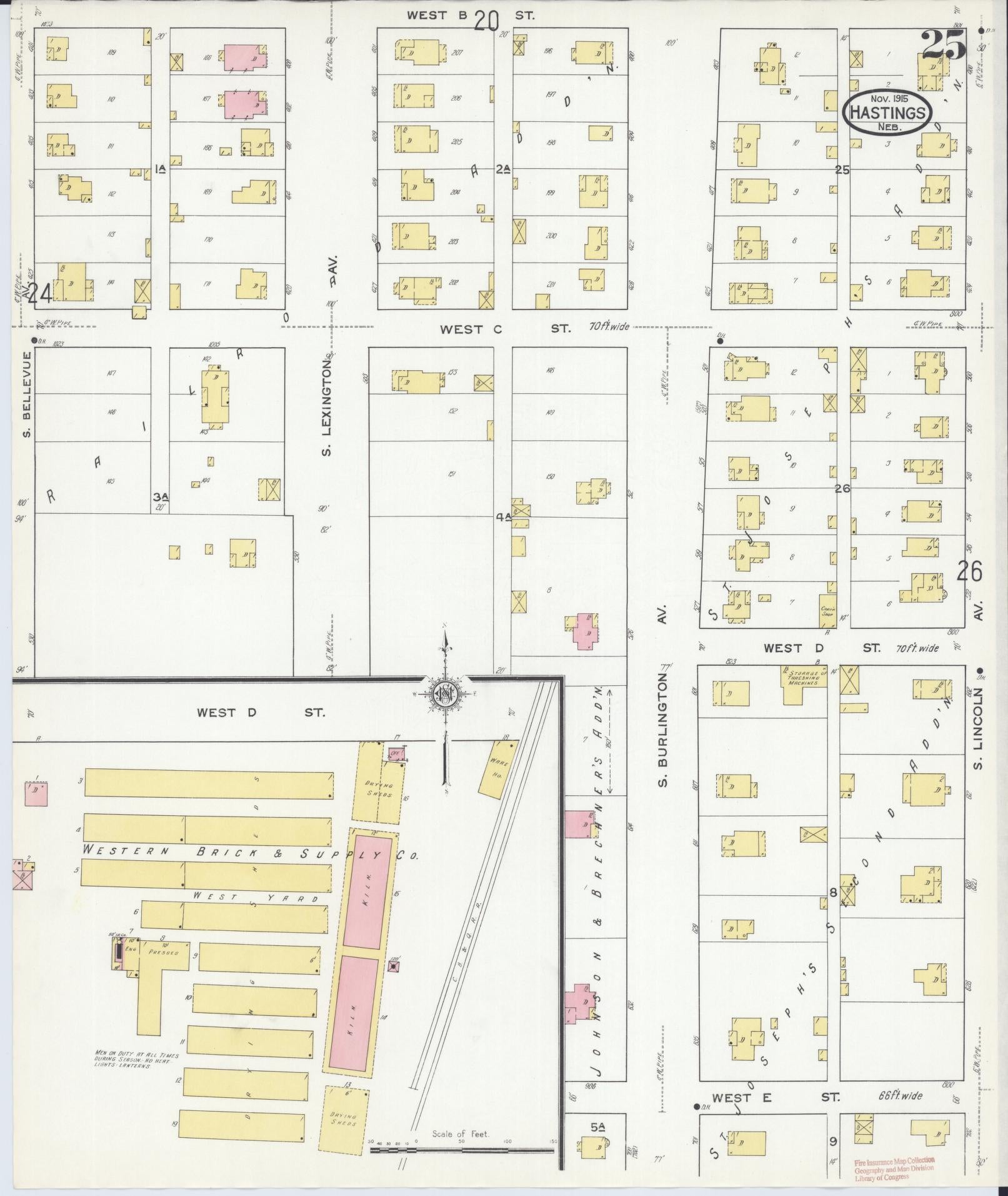 Sanborn Fire Insurance Map from Hastings, Adams County, Nebraska (1915), Sheet #0025 - Complete Map Set gallery image, historic Sanborn map, vintage wall art, Nebraska Nebraska