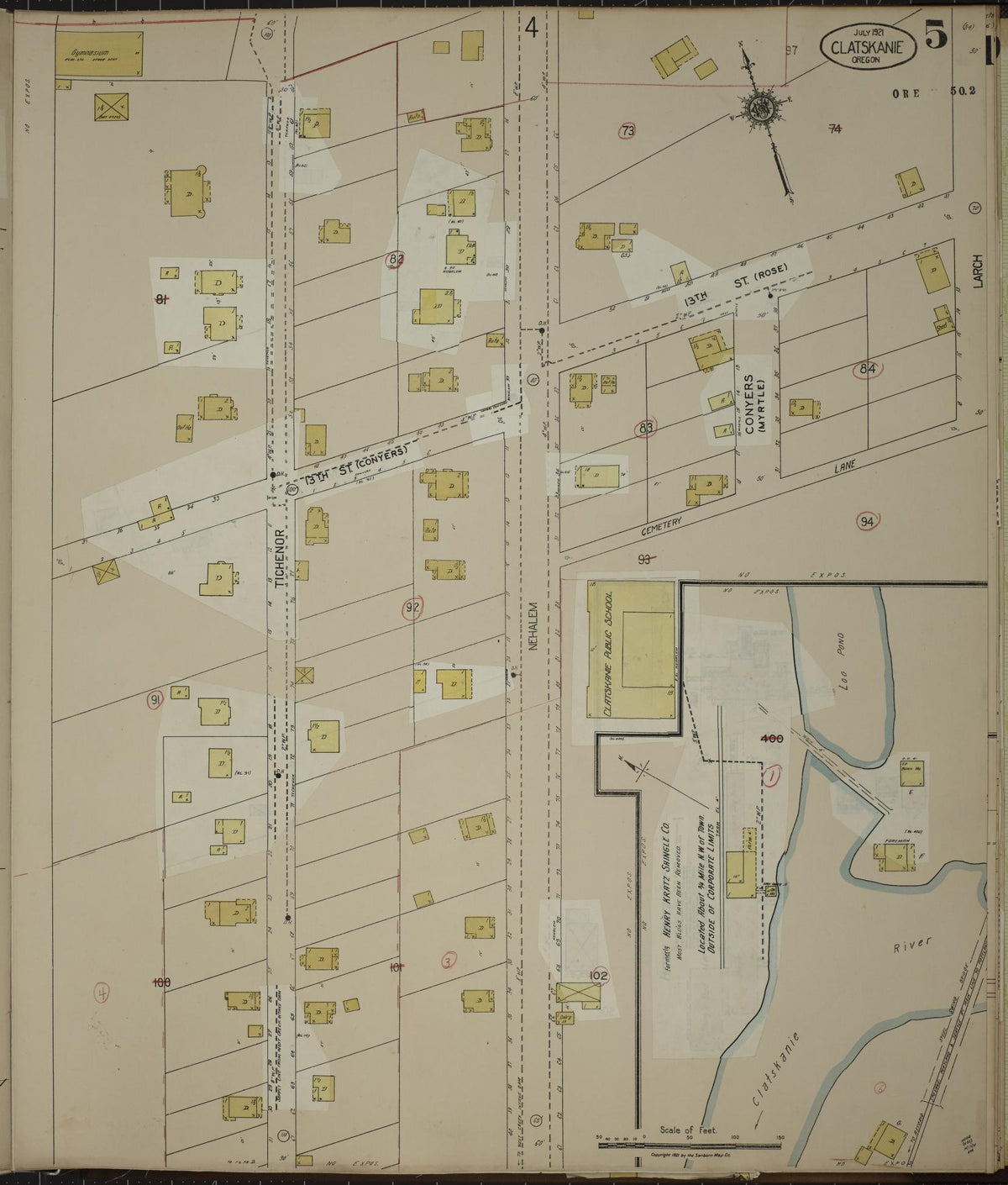 Sanborn Fire Insurance Map from Clatskanie, Columbia County, Oregon (1943), Sheet #0005 - Historic Sanborn Fire Insurance Map Print, vintage old map wall art, antique decor, genealogy gift, Oregon Oregon map