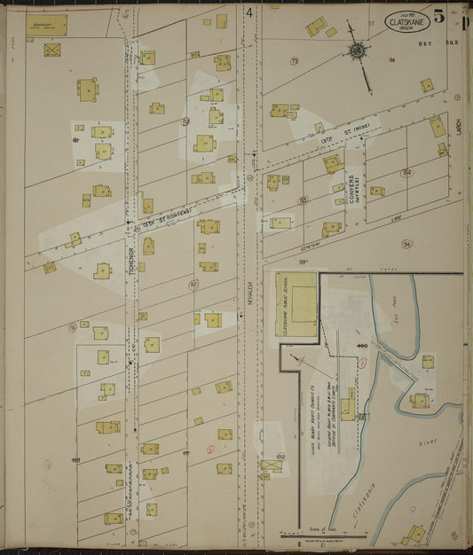 Sanborn Fire Insurance Map from Clatskanie, Columbia County, Oregon (1943), Sheet #0005 - Historic Sanborn Fire Insurance Map Print, vintage old map wall art, antique decor, genealogy gift, Oregon Oregon map