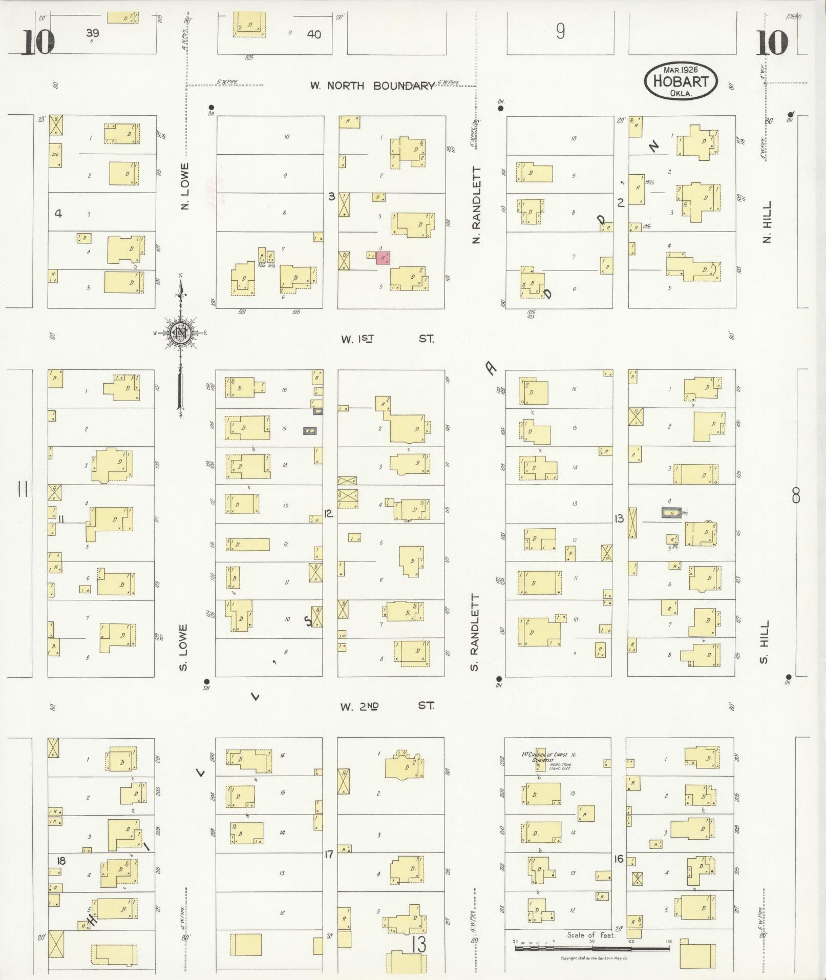 Sanborn Fire Insurance Map from Hobart, Kiowa County, Oklahoma (1926), Sheet #0010 - Historic Sanborn Fire Insurance Map Print, vintage old map wall art, antique decor, genealogy gift, Oklahoma Oklahoma map