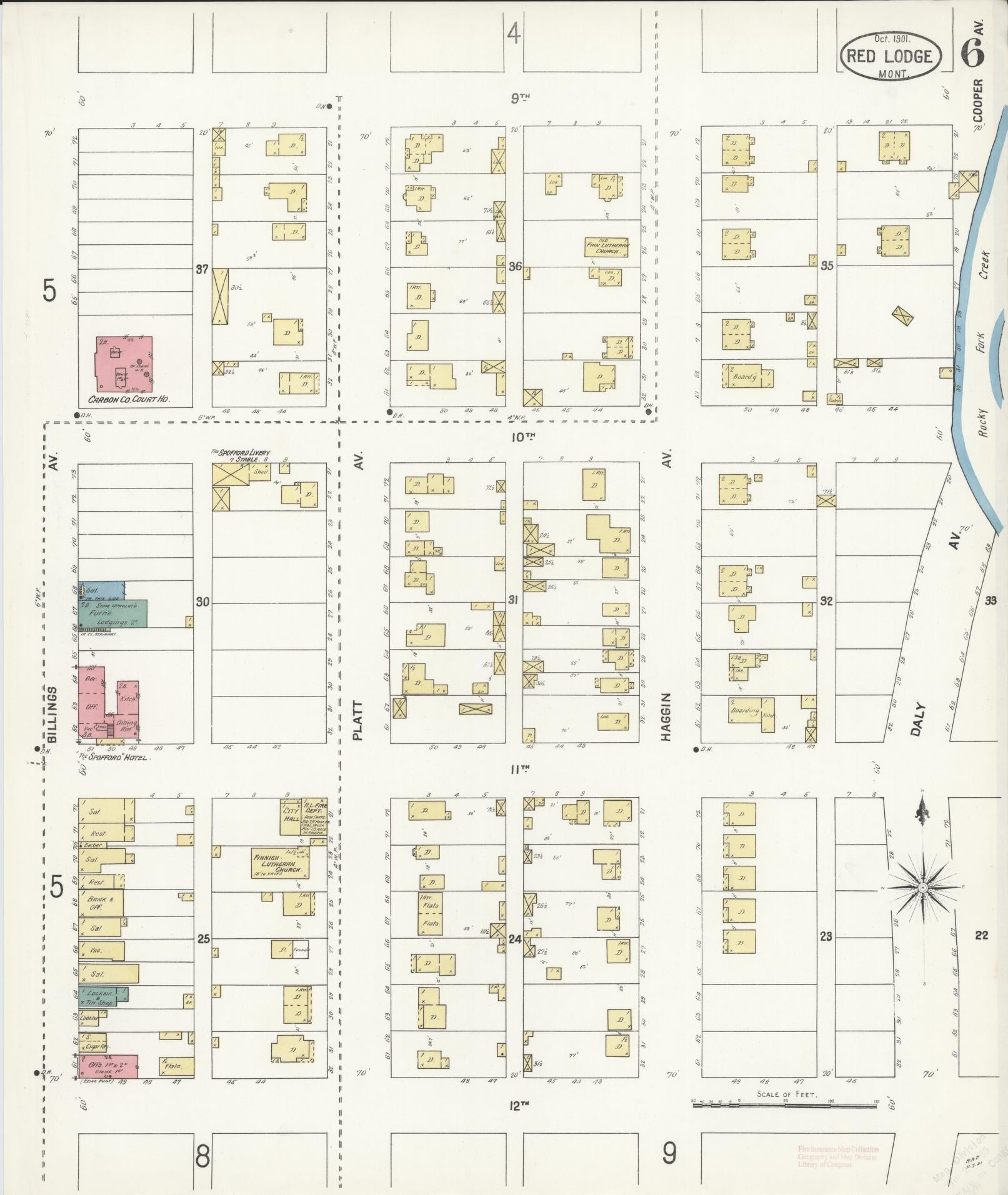 Sanborn Fire Insurance Map from Red Lodge, Carbon County, Montana (1901), Sheet #0006 - Complete Map Set gallery image, historic Sanborn map, vintage wall art, Montana Montana