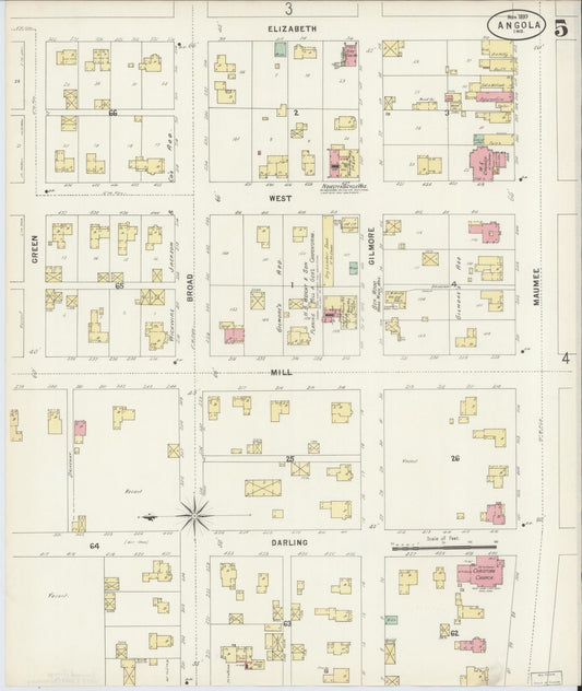 Sanborn Fire Insurance Map from Angola, Steuben County, Indiana (1897), Sheet #0005 - Historic Sanborn Fire Insurance Map Print, vintage old map wall art, antique decor, genealogy gift, Indiana Indiana map