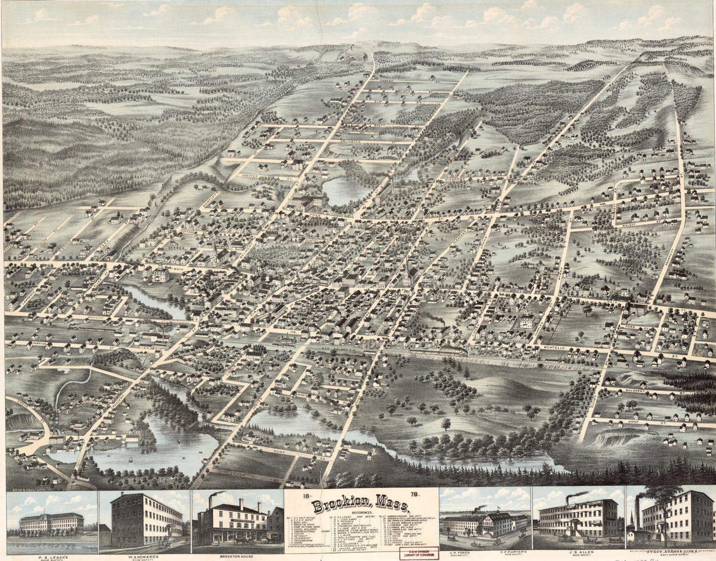 Brockton, Mass. : 1878. (1878) – Historic Bird’s-Eye View Panorama Print