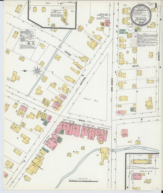 Sanborn Fire Insurance Map from Plymouth, Wayne County, Michigan (1899), Sheet #0001 - Historic Sanborn Fire Insurance Map Print, vintage old map wall art, antique decor, genealogy gift, Michigan Michigan map