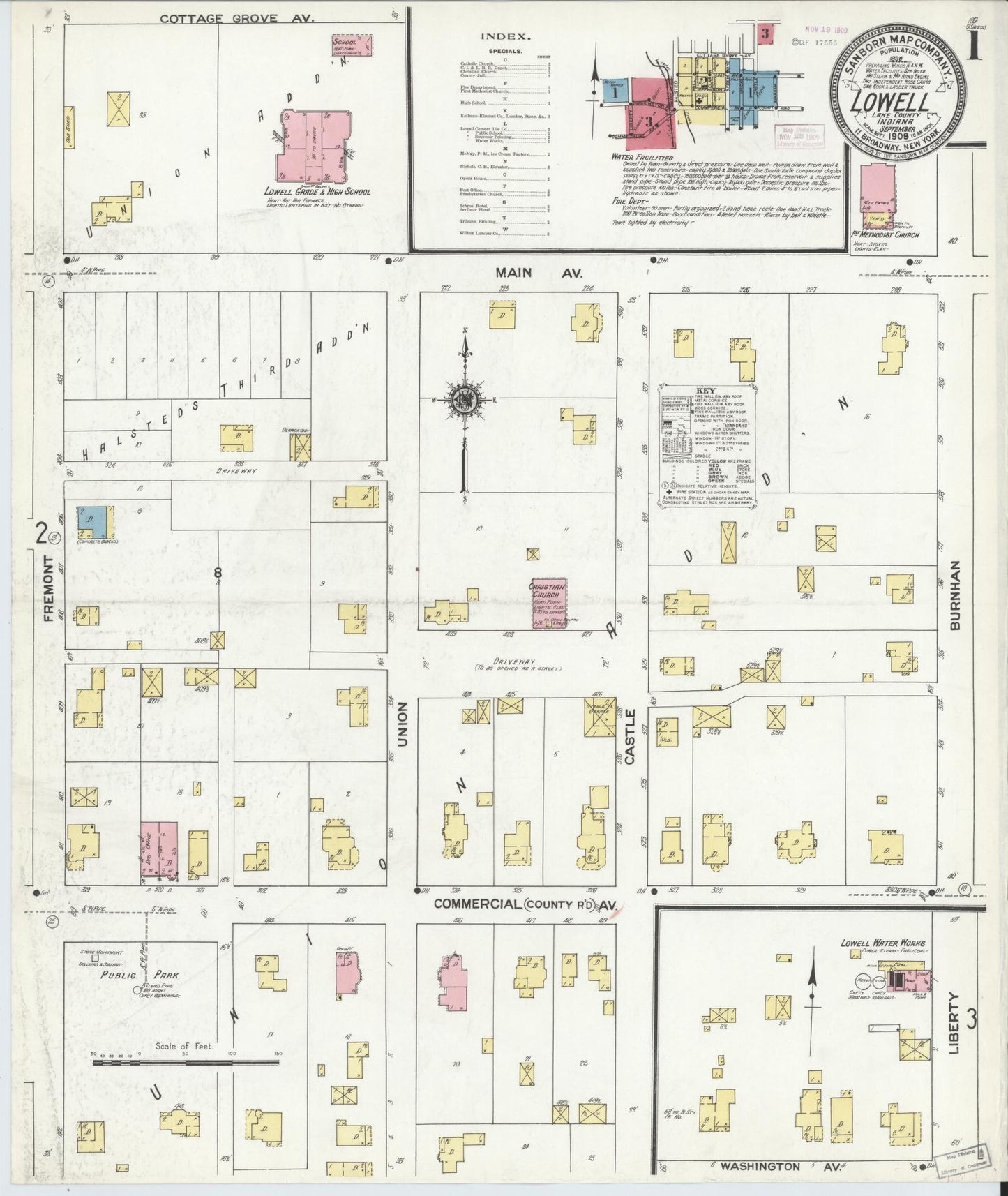Sanborn Fire Insurance Map from Lowell, Lake County, Indiana (1909), Sheet #0001 - Complete Map Set gallery image, historic Sanborn map, vintage wall art, Indiana Indiana