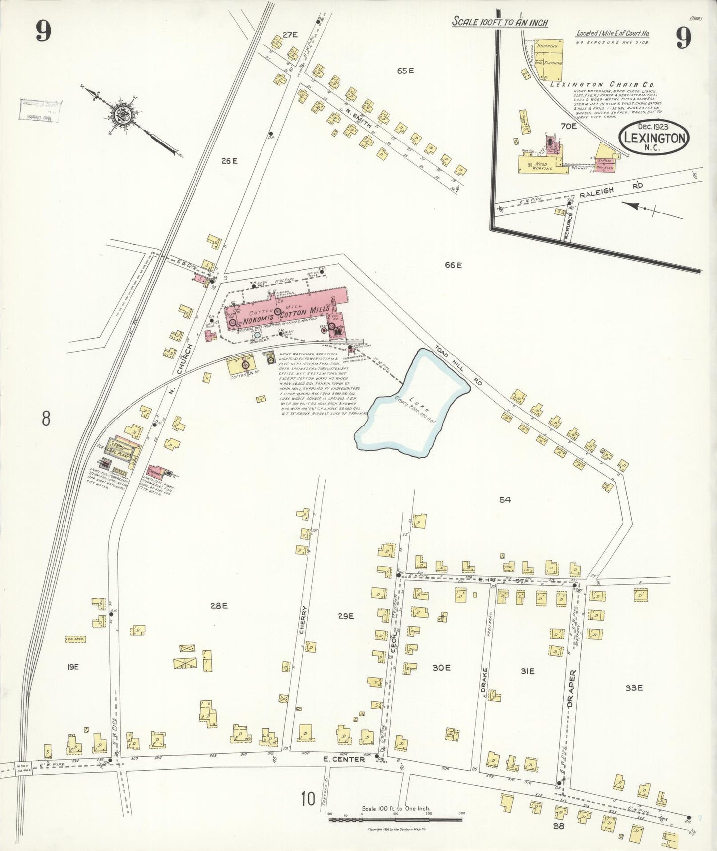 Sanborn Fire Insurance Map from Lexington, Davidson County, North Carolina (1923), Sheet #0009 - Historic Sanborn Fire Insurance Map Print, vintage old map wall art, antique decor, genealogy gift, North Carolina North Carolina map