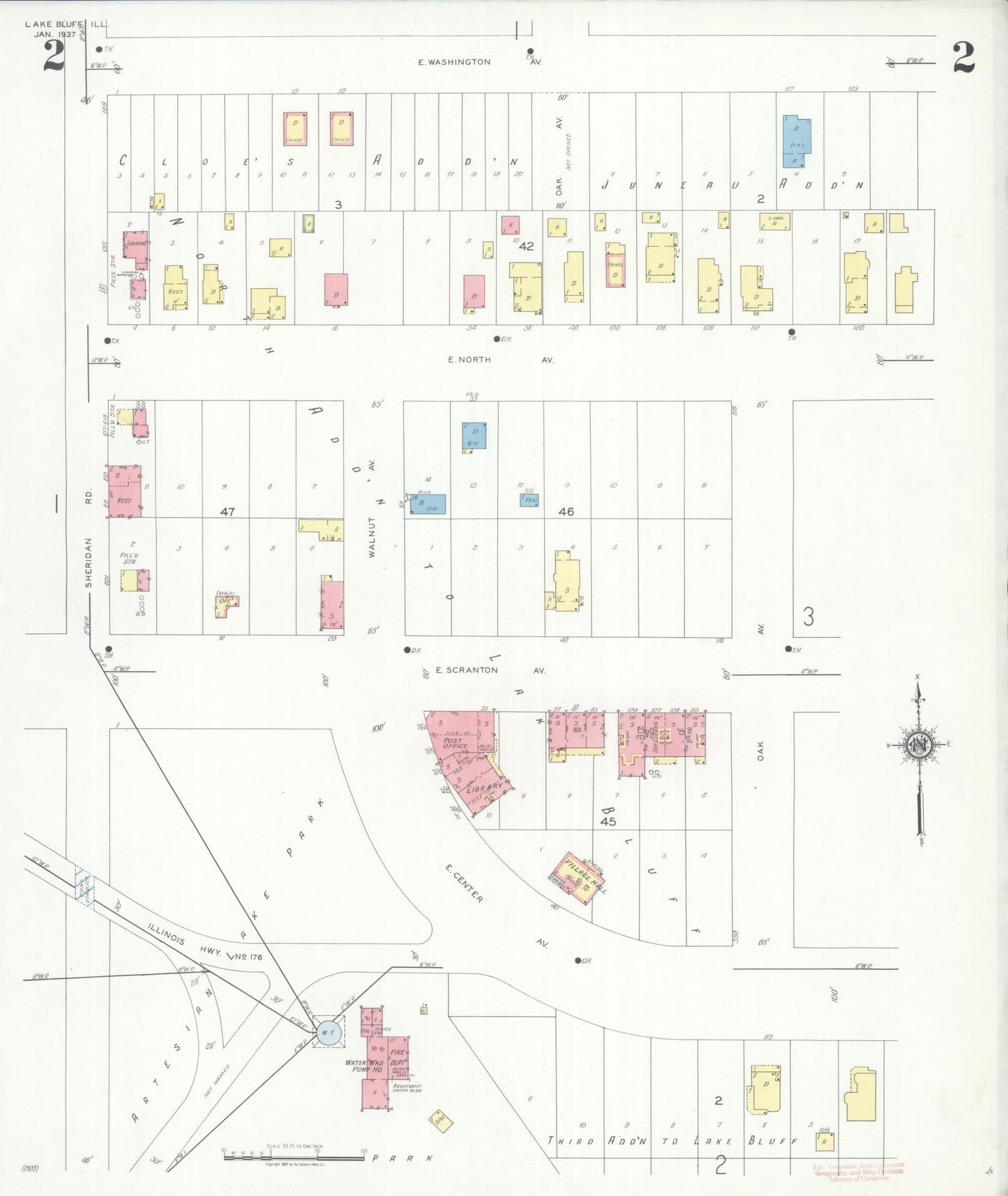 Sanborn Fire Insurance Map from Lake Bluff, Lake County, Illinois (1937), Sheet #0002 - Complete Map Set gallery image, historic Sanborn map, vintage wall art, Illinois Illinois
