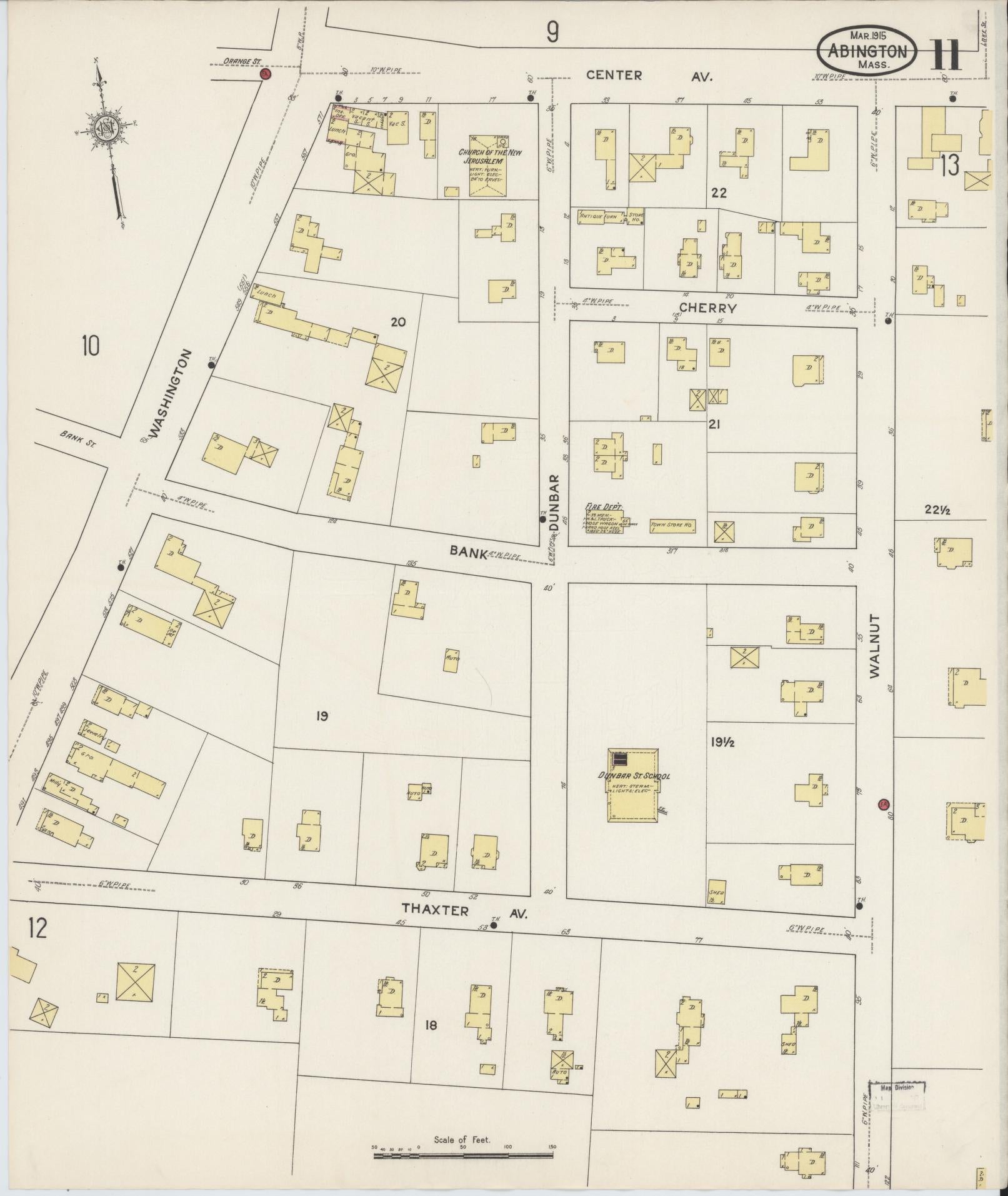 Sanborn Fire Insurance Map from Abington, Plymouth County, Massachusetts (1915), Sheet #0011 - Historic Sanborn Fire Insurance Map Print, vintage old map wall art, antique decor, genealogy gift, Massachusetts Massachusetts map