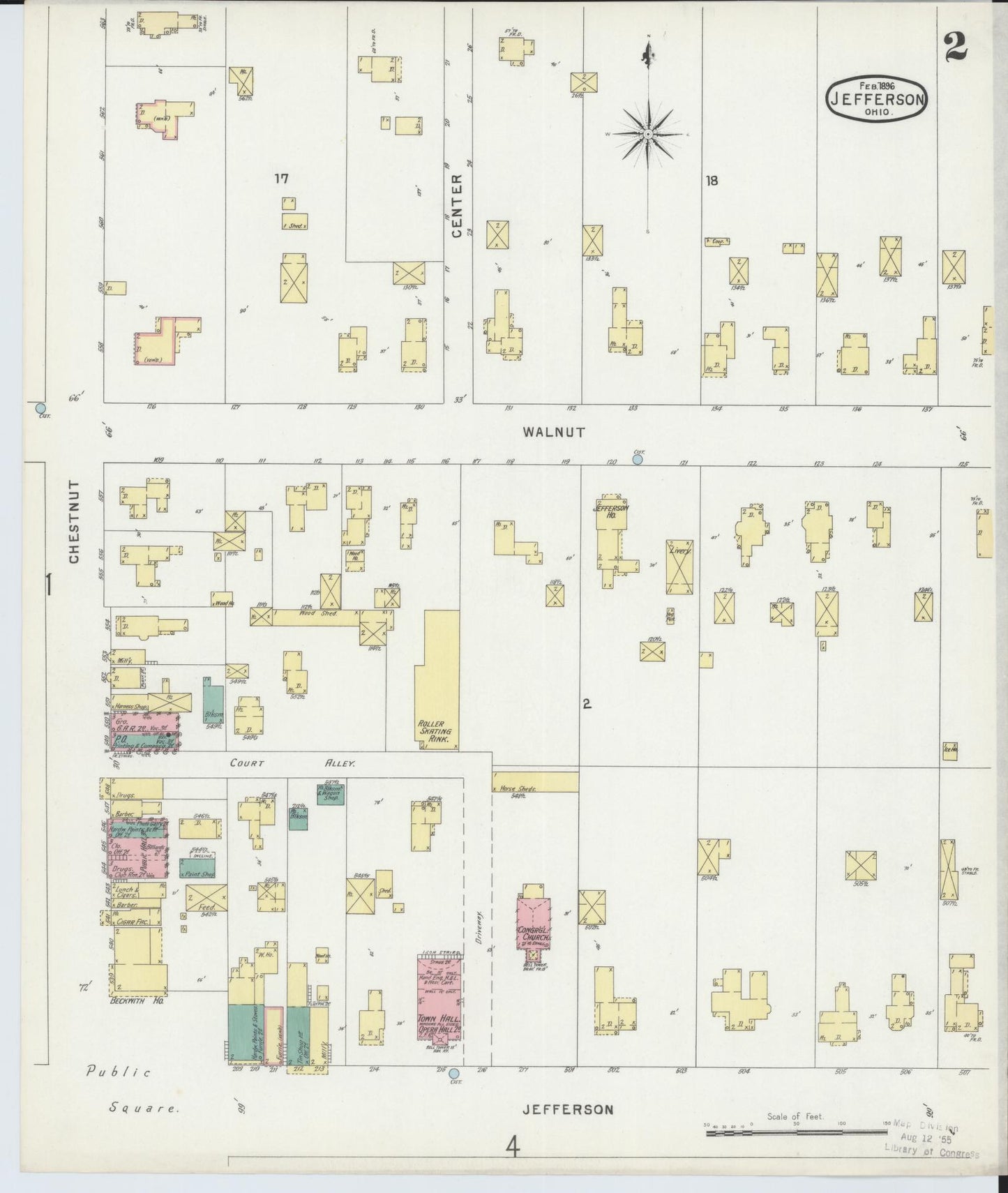 Sanborn Fire Insurance Map from Jefferson, Ashtabula County, Ohio (1896), Sheet #0002 - Historic Sanborn Fire Insurance Map Print, vintage old map wall art, antique decor, genealogy gift, Ohio Ohio map
