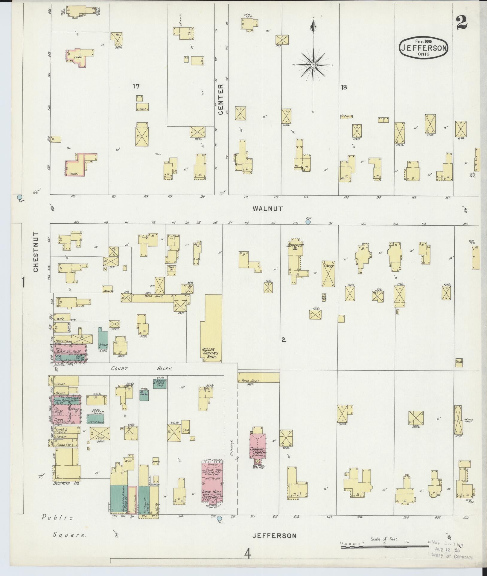 Sanborn Fire Insurance Map from Jefferson, Ashtabula County, Ohio (1896), Sheet #0002 - Historic Sanborn Fire Insurance Map Print, vintage old map wall art, antique decor, genealogy gift, Ohio Ohio map