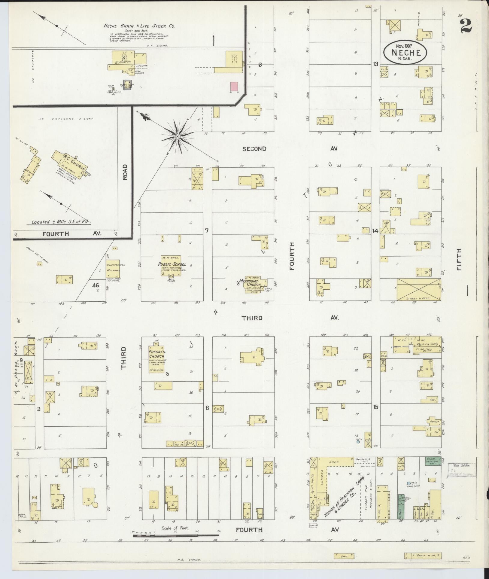 Sanborn Fire Insurance Map from Neche, Pembina County, North Dakota (1907), Sheet #0002 - Historic Sanborn Fire Insurance Map Print, vintage old map wall art, antique decor, genealogy gift, North Dakota North Dakota map