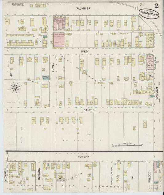 Sanborn Fire Insurance Map from Hammond, Lake County, Indiana (1887), Sheet #0002 - Historic Sanborn Fire Insurance Map Print, vintage old map wall art, antique decor, genealogy gift, Indiana Indiana map
