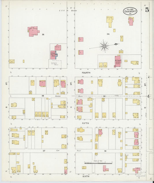 Sanborn Fire Insurance Map from Oakmont, Allegheny County, Pennsylvania (1905), Sheet #0005 - Historic Sanborn Fire Insurance Map Print, vintage old map wall art, antique decor, genealogy gift, Pennsylvania Pennsylvania map