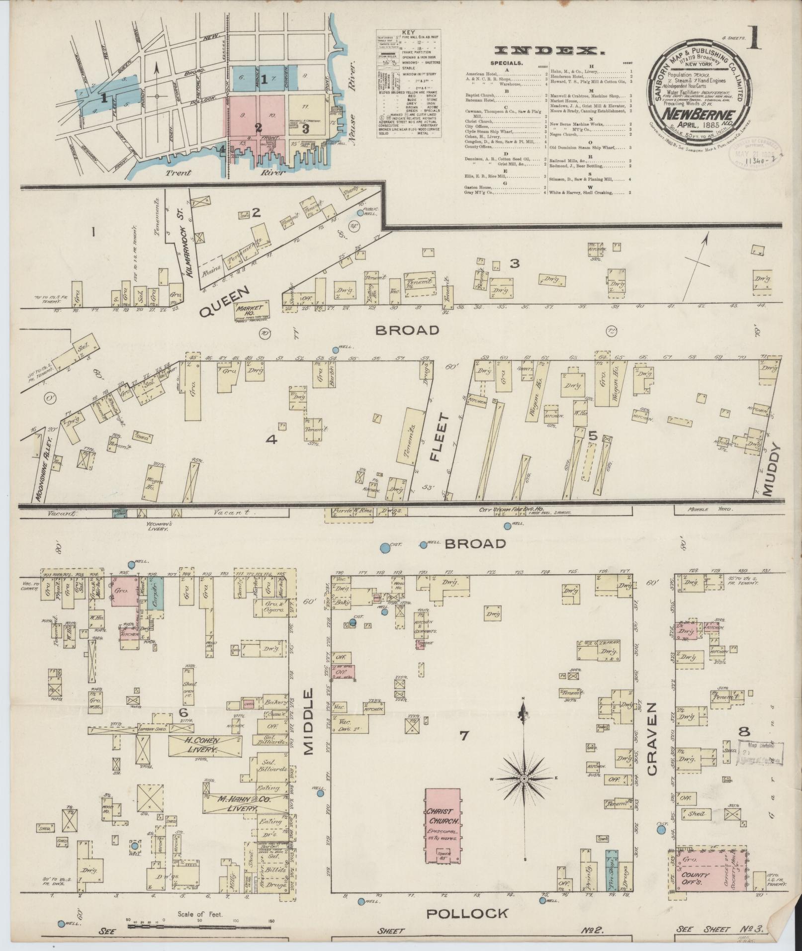 Sanborn Fire Insurance Map from New Bern, Craven County, North Carolina. (1885) – Historic Sanborn Fire Insurance Map Print
