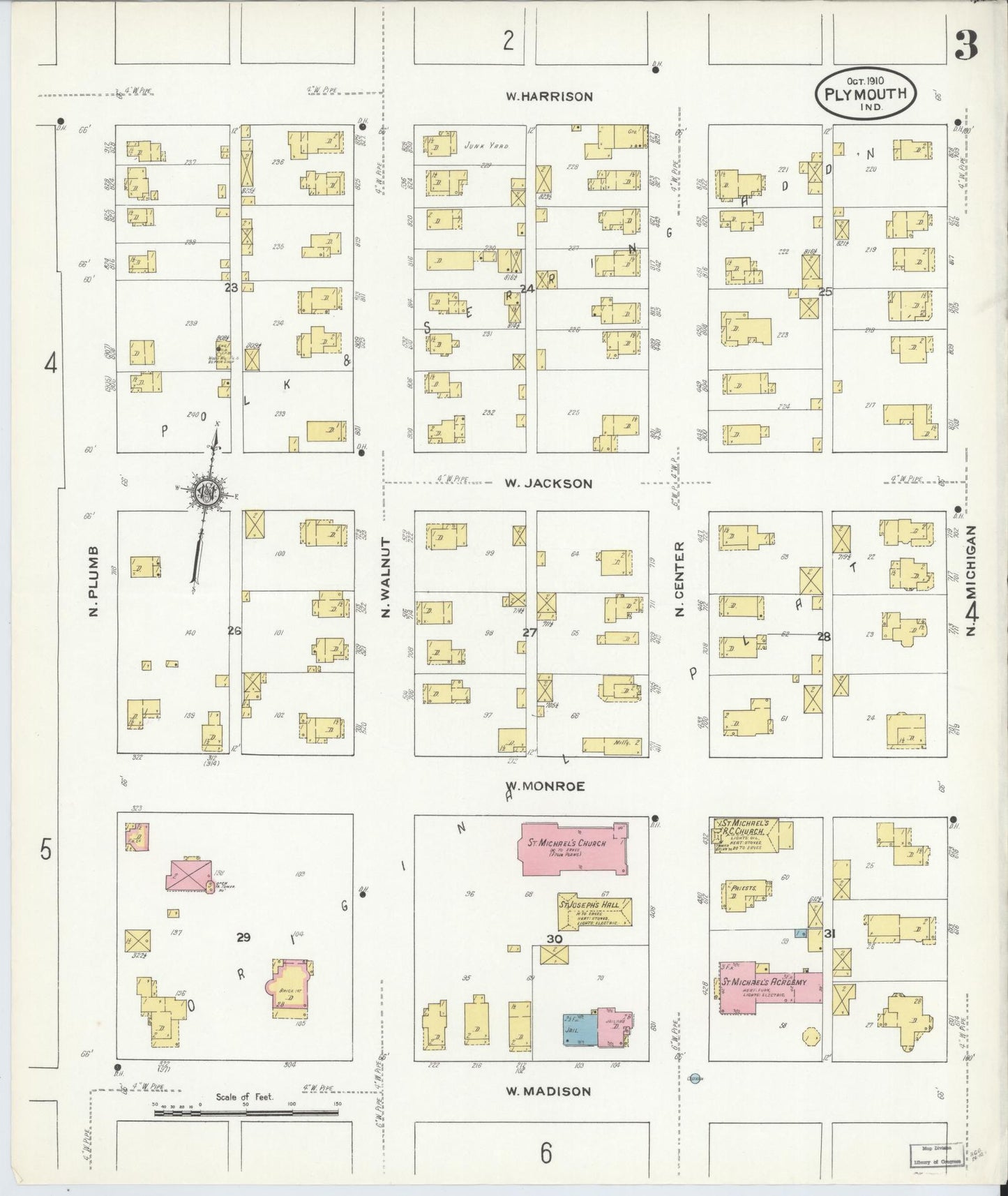 Sanborn Fire Insurance Map from Plymouth, Marhshall County, Indiana (1910), Sheet #0003 - Complete Map Set gallery image, historic Sanborn map, vintage wall art, Indiana Indiana