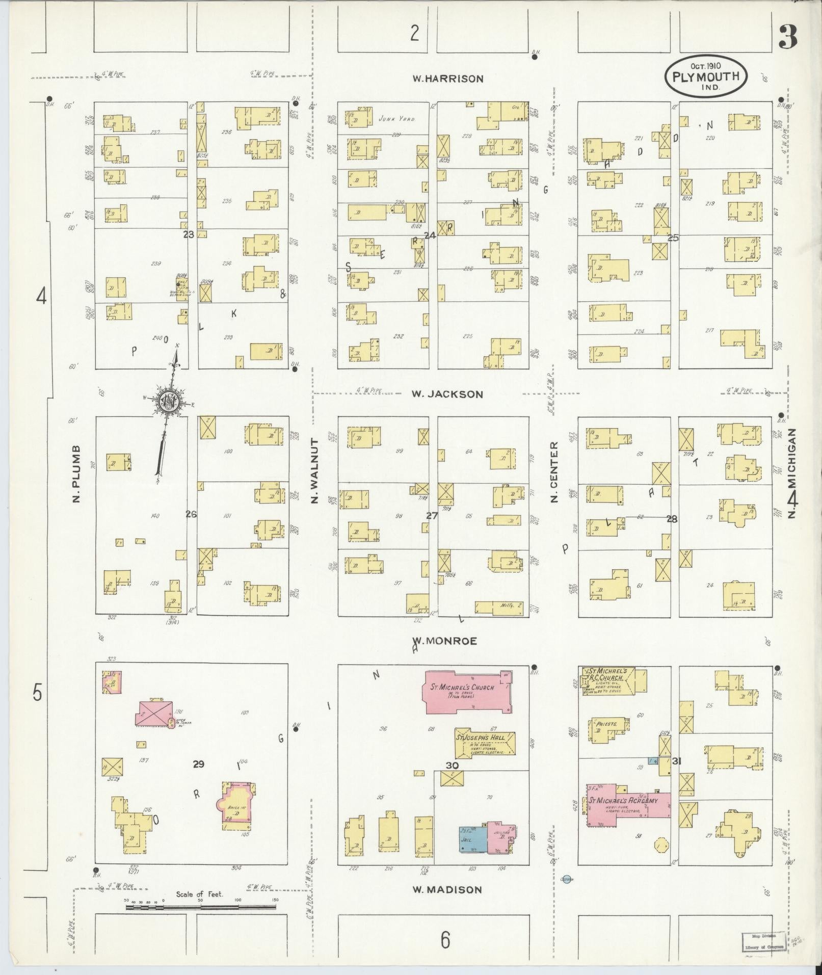 Sanborn Fire Insurance Map from Plymouth, Marhshall County, Indiana (1910), Sheet #0003 - Complete Map Set gallery image, historic Sanborn map, vintage wall art, Indiana Indiana