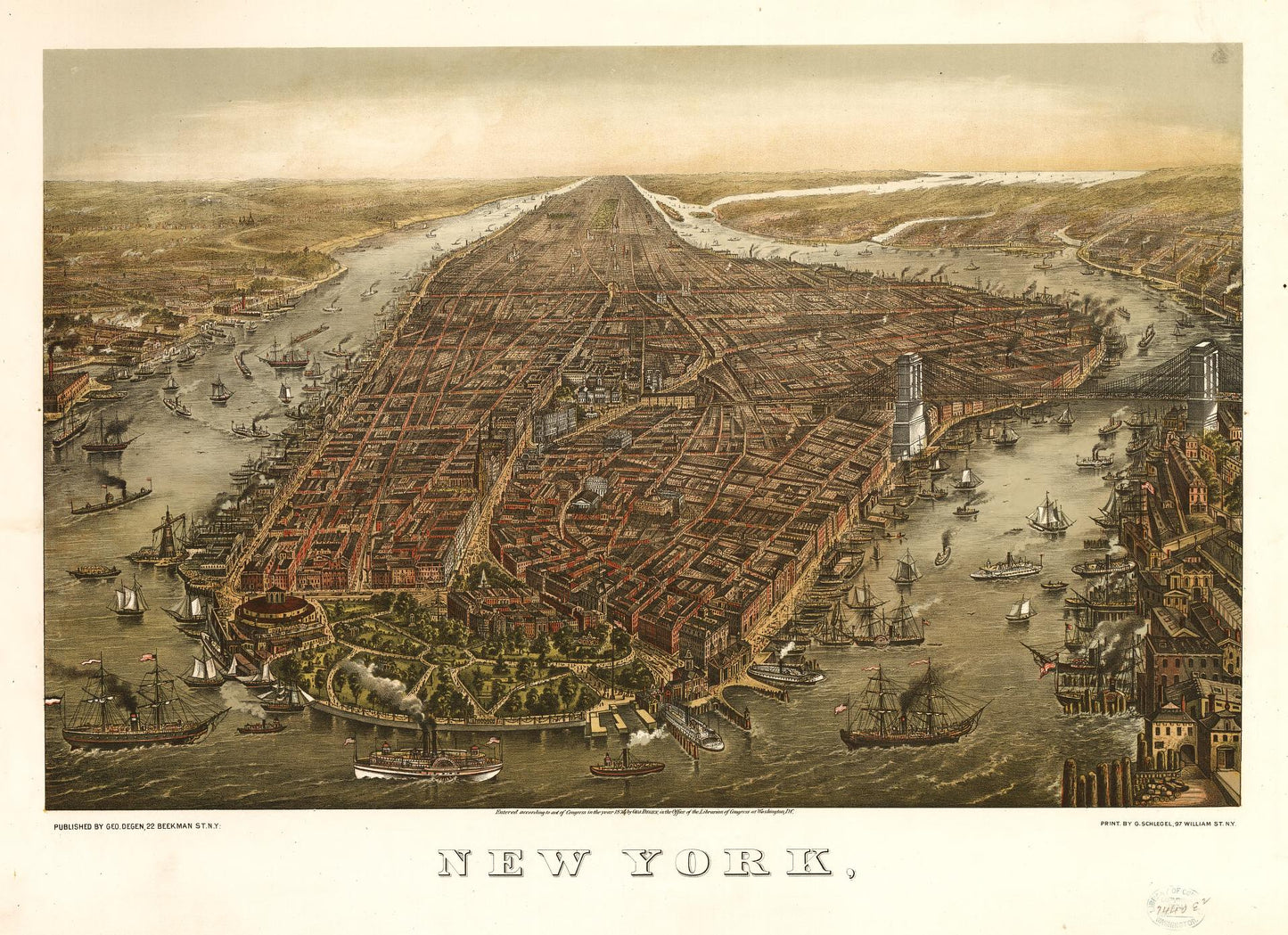 New York, (1873) – Historic Bird’s-Eye View Panorama Print