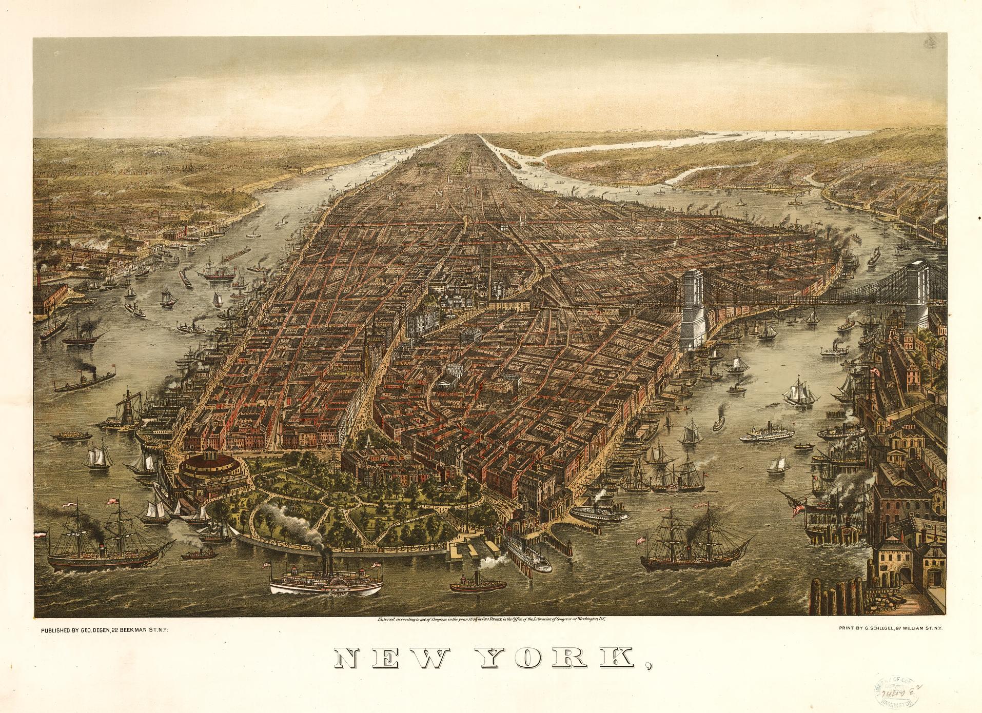 New York, (1873) – Historic Bird’s-Eye View Panorama Print